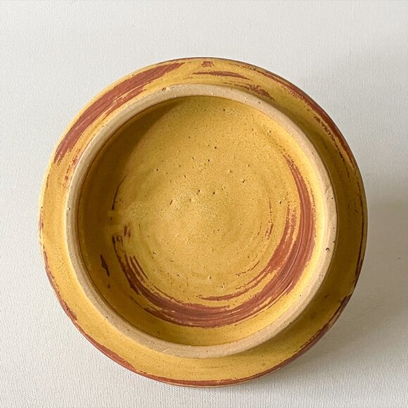 Handmade Art Pottery Ceramic Water Dispenser Crock White Floral on Yellow Signed - Picture 5 of 16